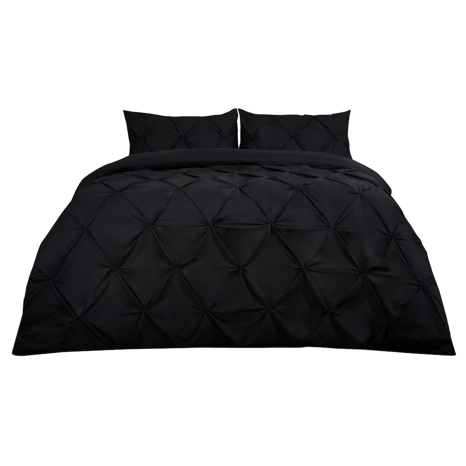 image 1 of OHS Pinch Pleat Diamond Pintuck Duvet Cover and Pillowcase Bedding Set, King - Black