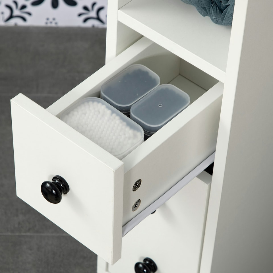 image 1 of kleankin Slim Bathroom Storage with 2 Drawers, 2 Open and Wheels, White