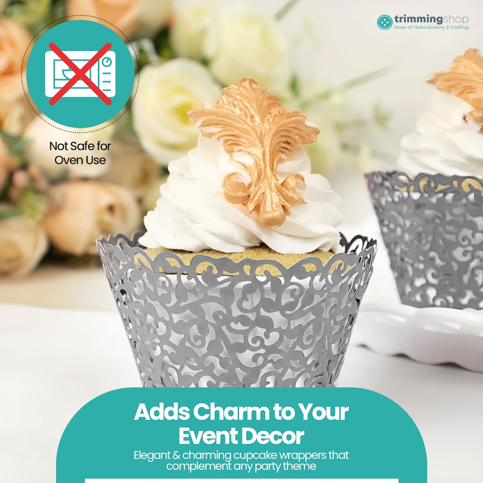 image 1 of Cupcake Wrappers Laser Cut Floral Design Paper Cup Holders - 25pcs