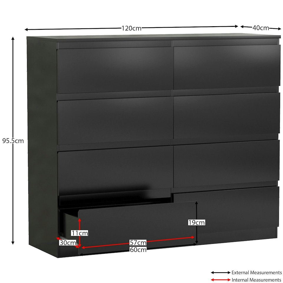 image 1 of Vida Designs Denver 8 Drawer Chest of Drawers Bedroom Storage, Black