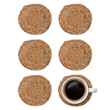 Argon Tableware Round Coasters - 10cm - Set of 6 - Woven Typha Bar Drink Mat Table Protector Coasters