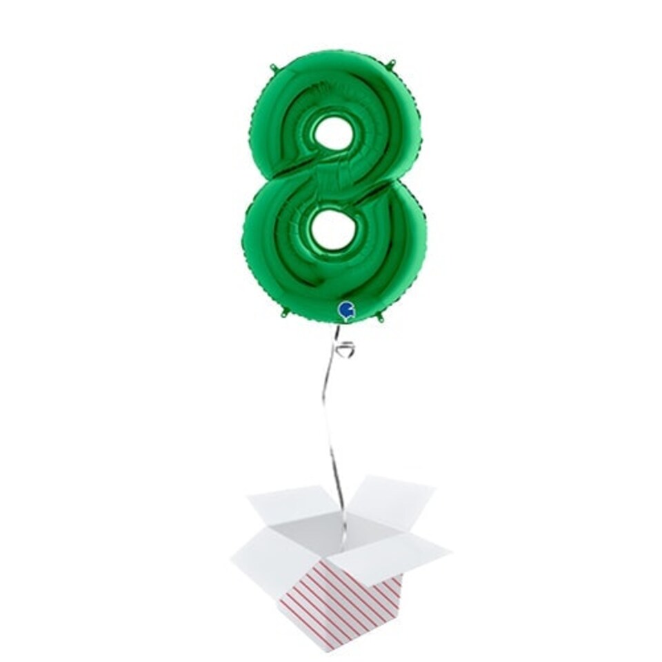 Green Number 8 Helium Foil Giant Balloon - Inflated Balloon in a Box