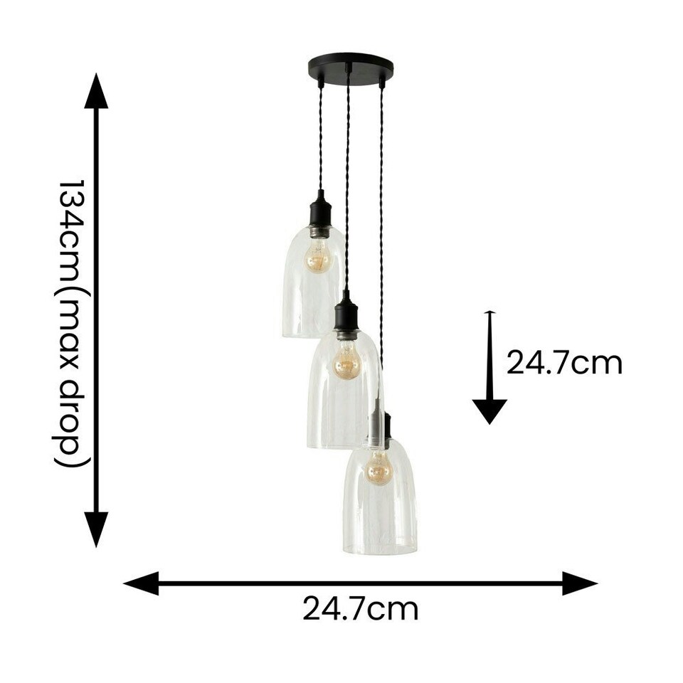 image 1 of ValueLights Kira Glass Dome 3 Drop Cluster Matte Black Ceiling Pendant Light with Bulbs Black