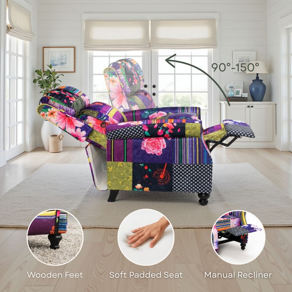image 1 of Fabric Black Patchwork Mary Manual Recliner Chair