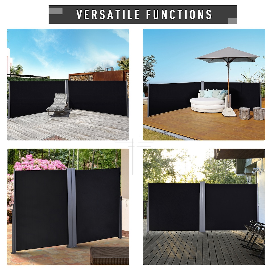 image 1 of Outsunny 6mx1.8m Double Retractable Side Awning Steel Frame Outdoor Shade Black | Black | Black | 1