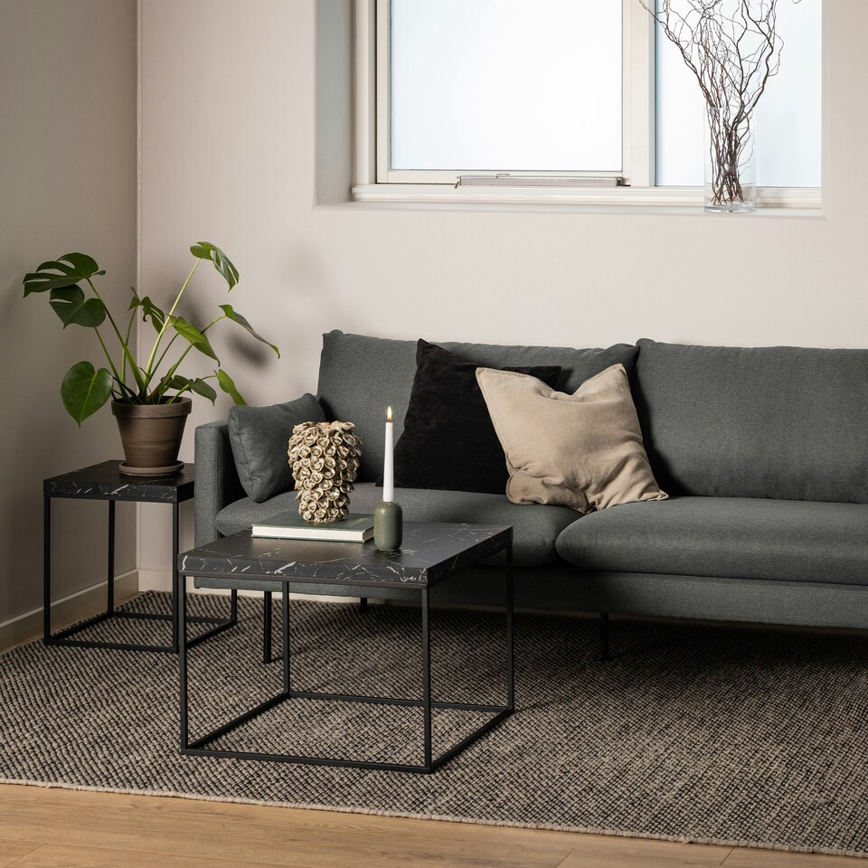 image 1 of Barossa Coffee Table with Black Marble Effect Top & Black Steel Base 40cm