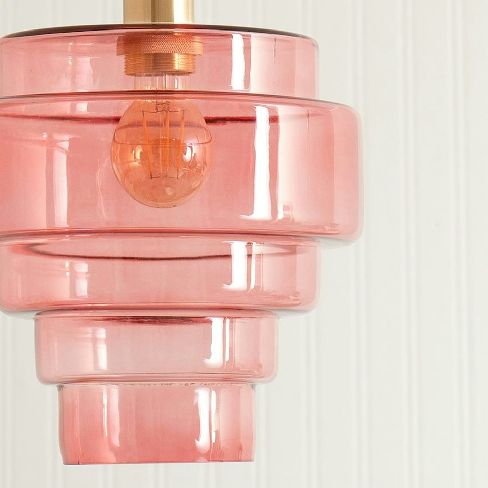 image 1 of ValueLights Lane Pink Glass 5 Tier Layered Easy Fit Ceiling Pendant Lamp Shade with LED Bulb Pink