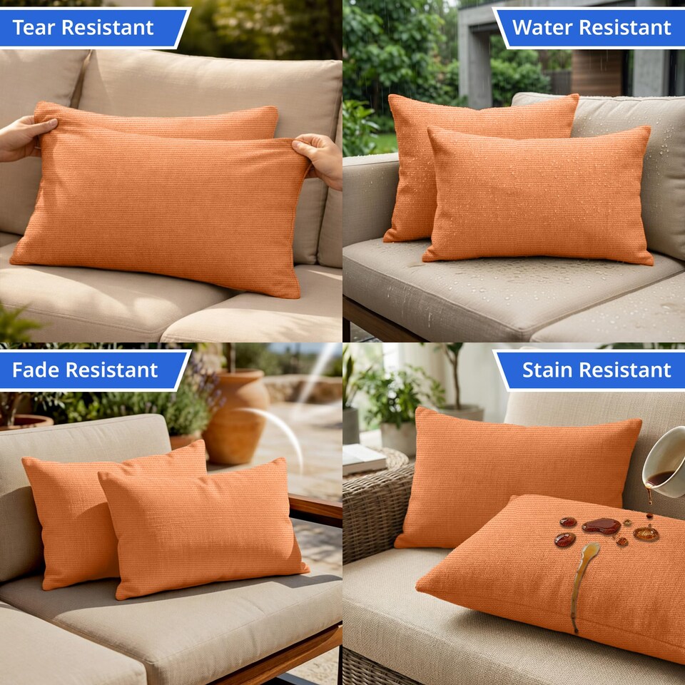 image 1 of Covers&All Sunbrella Rectangle Throw Pillows Pack Of 4, Rectangle 12 x 20, Canvas Tangarine