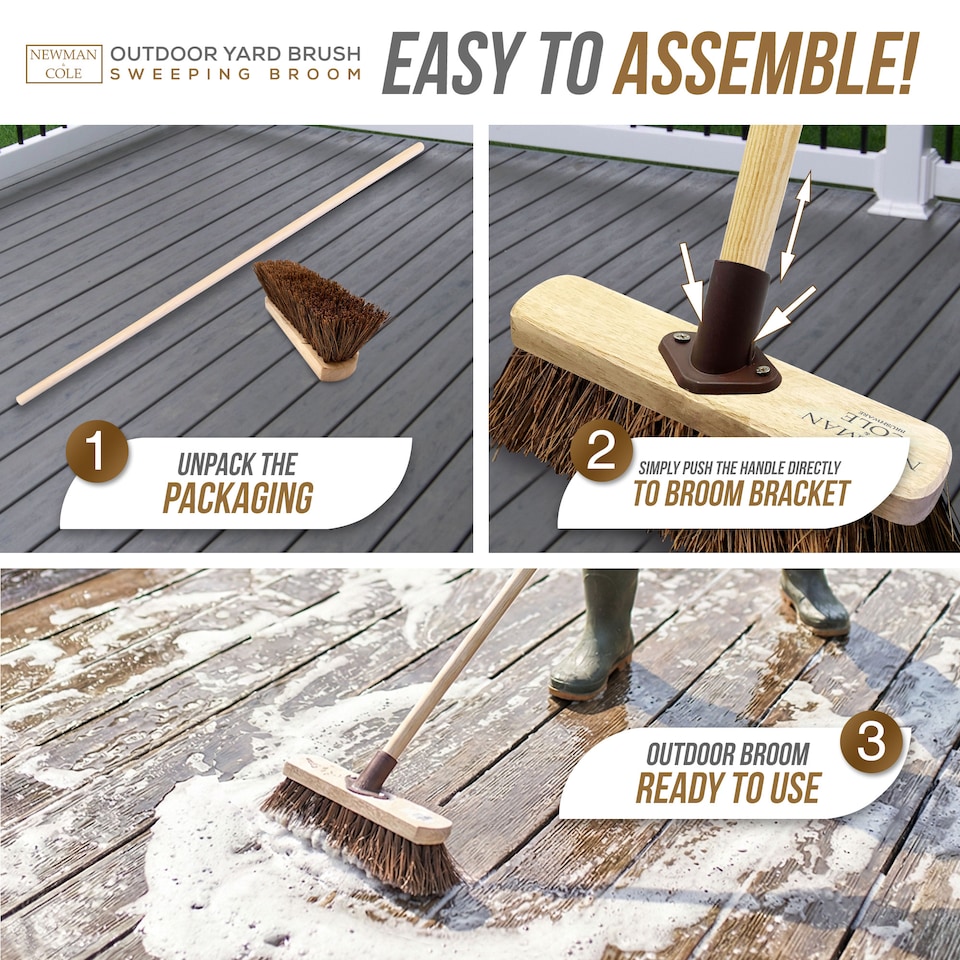 image 1 of Outdoor Broom 10" Yard Brush Heavy Duty Stiff Bristle Garden Sweeping Brush for Patio & Driveway | Brown | 1
