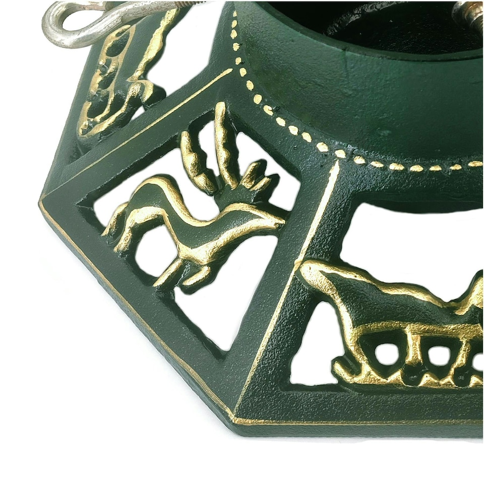 image 1 of Holly International Cast Iron Christmas Tree Stand for Real Trees up to 8ft - Octagonal Reindeer