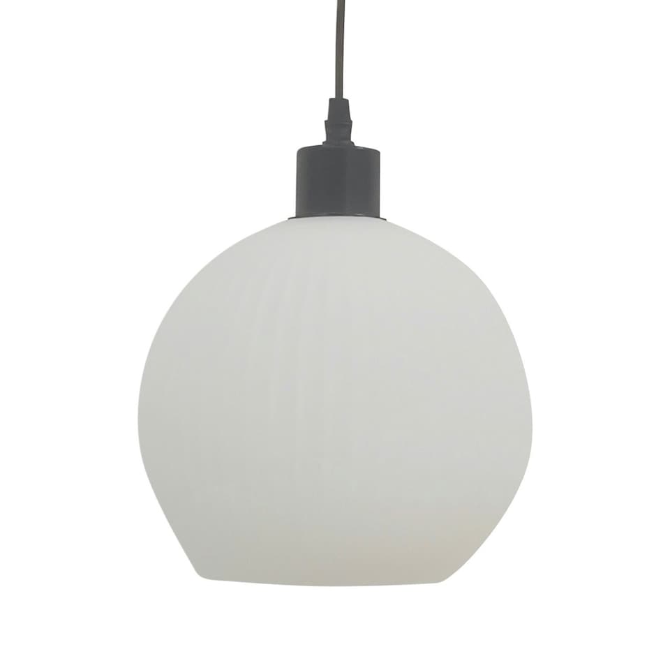 image 1 of First Choice Lighting Set of 2 Betchley White Ribbed Glass Globe with Black Pendant Fittings Black | White