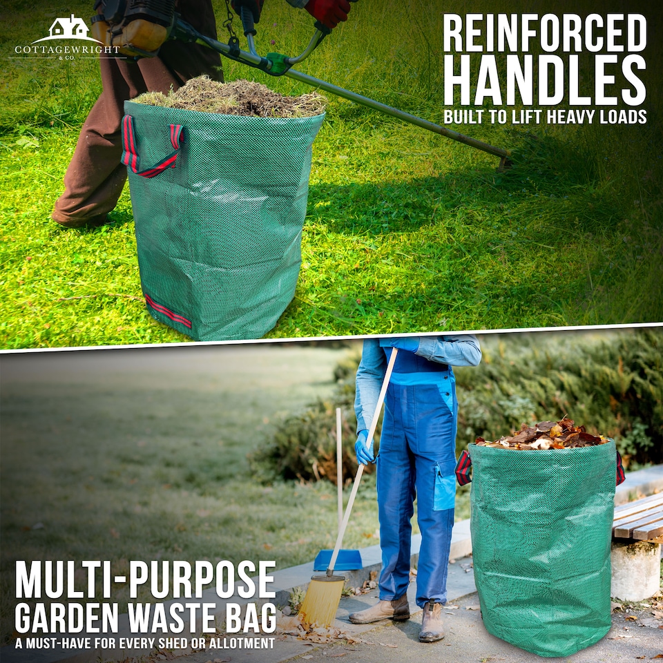 image 1 of Garden Bags Heavy Duty with Handles Reusable Garden Waste Bags for Plant, Grass, Dirt, Leaves Collection - Pack of 3