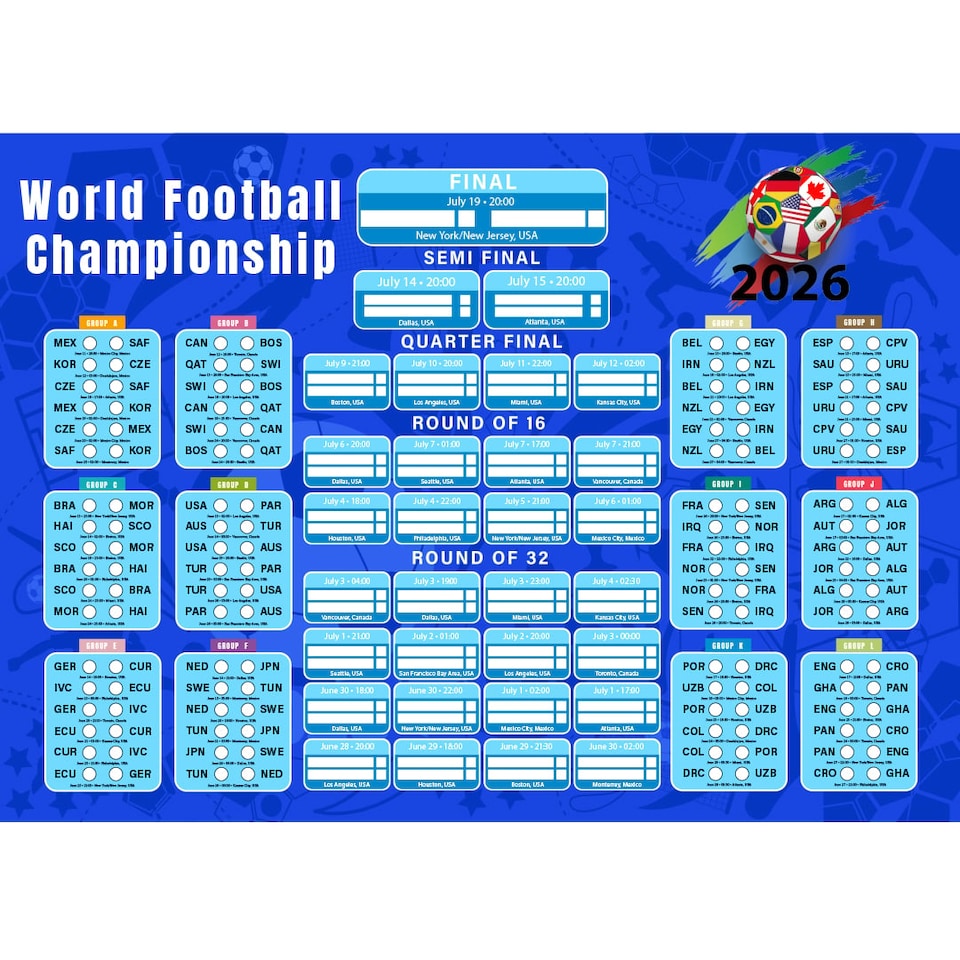 image 1 of World Football Championship Cup 2026 A2 Fixture Wall Chart