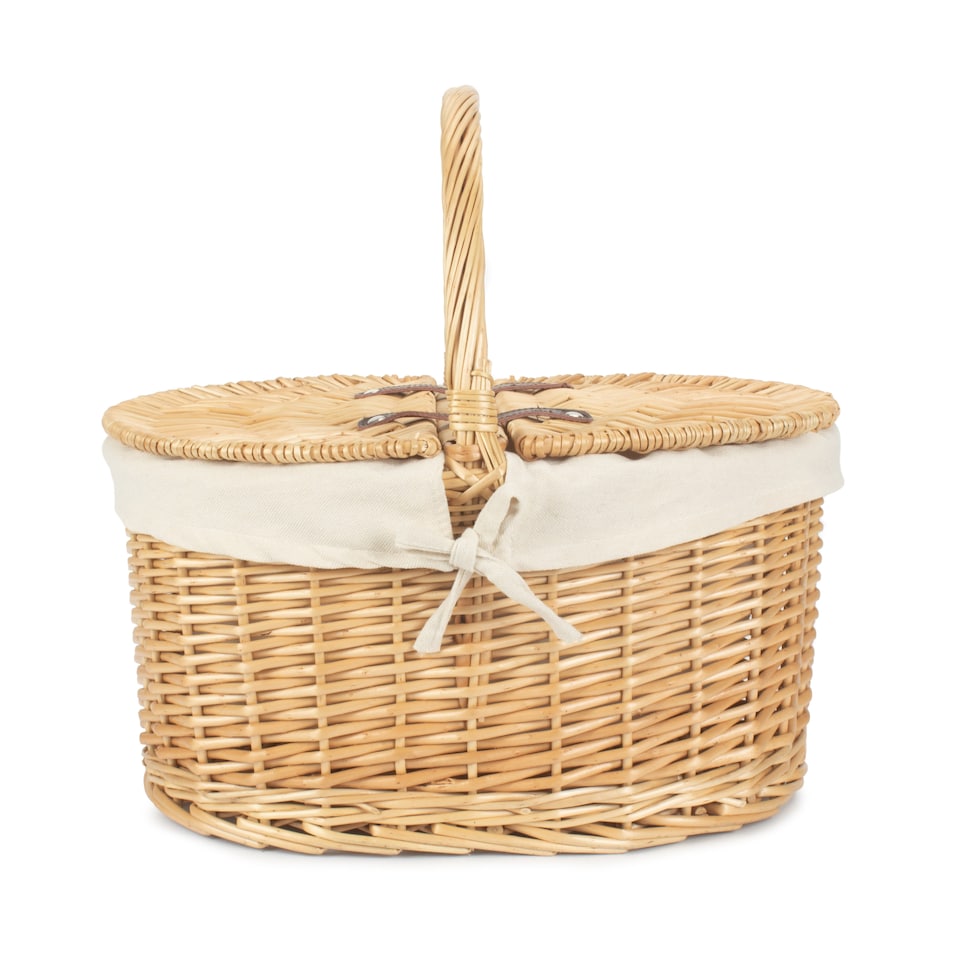 image 1 of Buff Oval Picnic Basket with White Lining | White | White