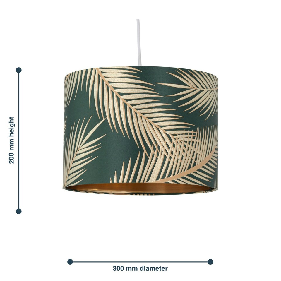 image 1 of First Choice Lighting Tropica Dark Green with Gold Embossed Leaf Detail 30cm Pendant Shade Green