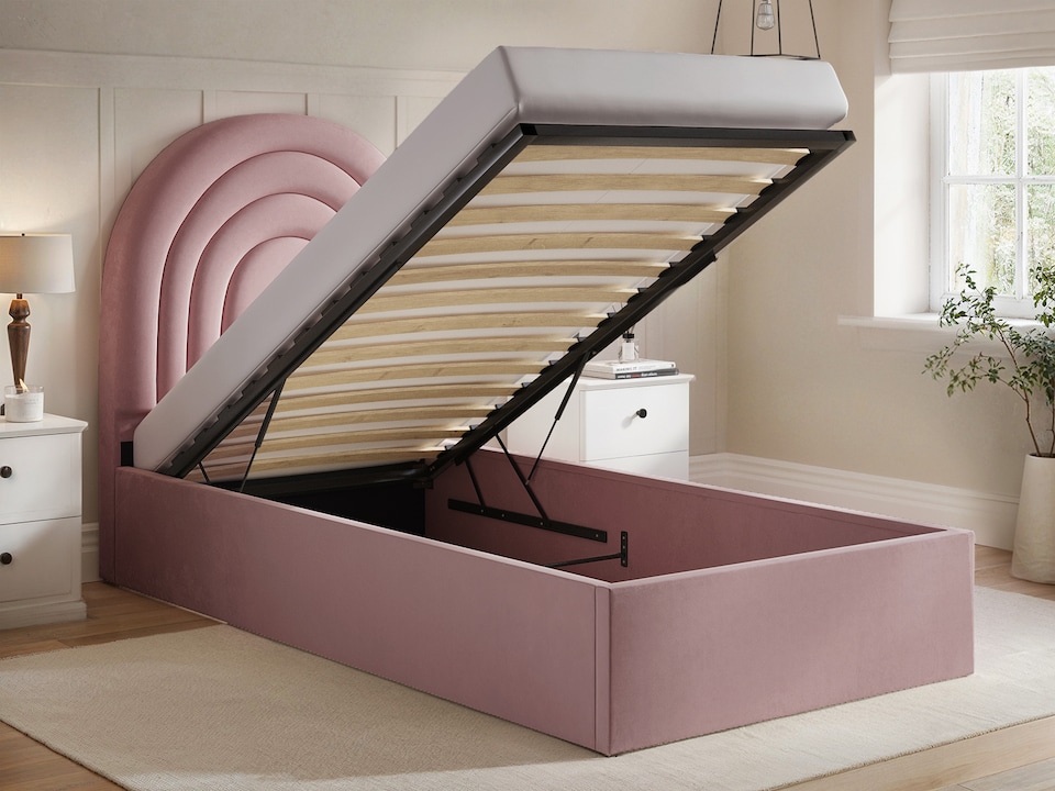 image 1 of Flair Ava Single Ottoman Bed Pink Velvet