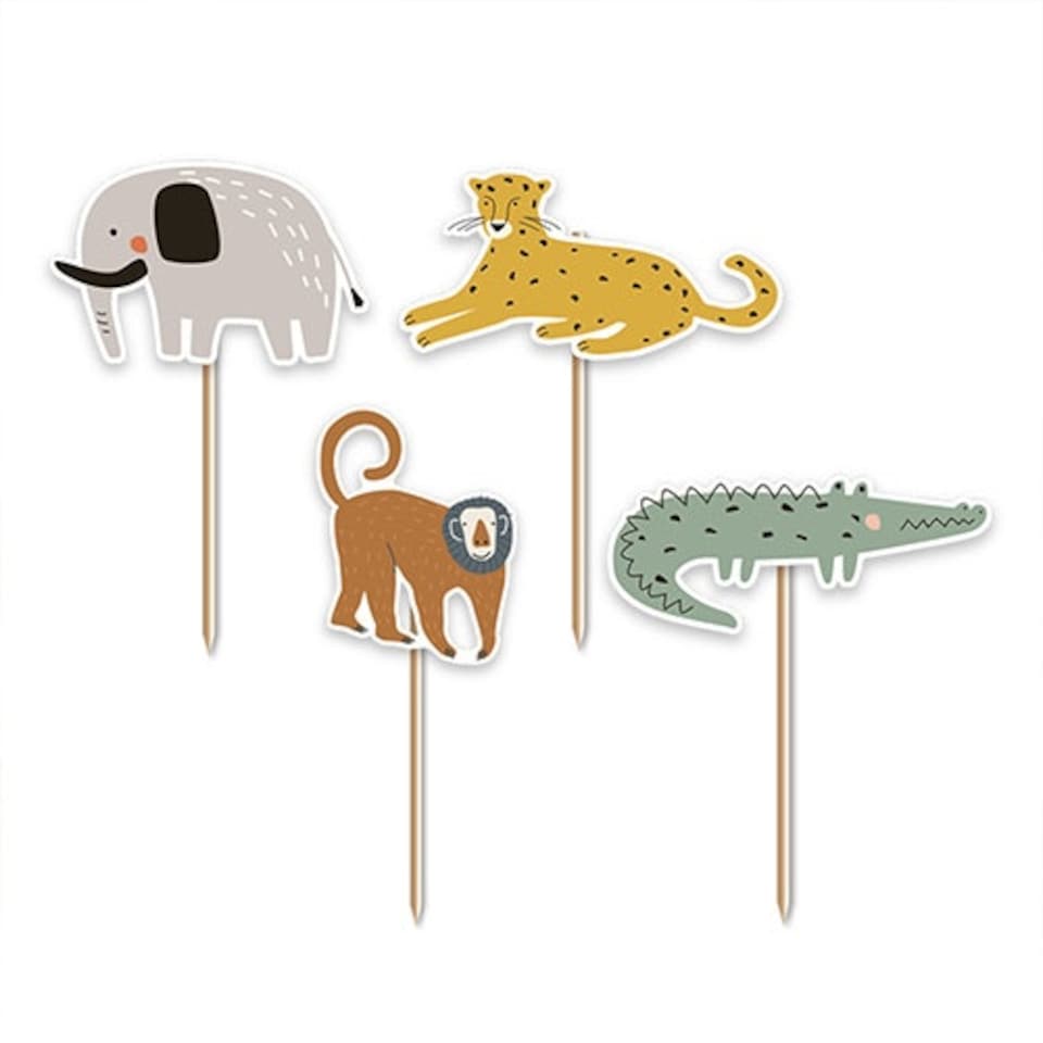image 1 of Safari Animals Cupcake Food Pick Toppers - Pack of 12