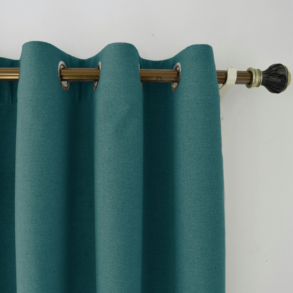 image 1 of Teal Linen Fabric Blackout Eyelet Curtains - 46x63 Inch Drop - 2 Panel Green