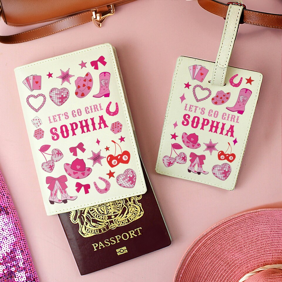 image 1 of Personalised Cowgirl Passport Holder & Luggage Tag Cream