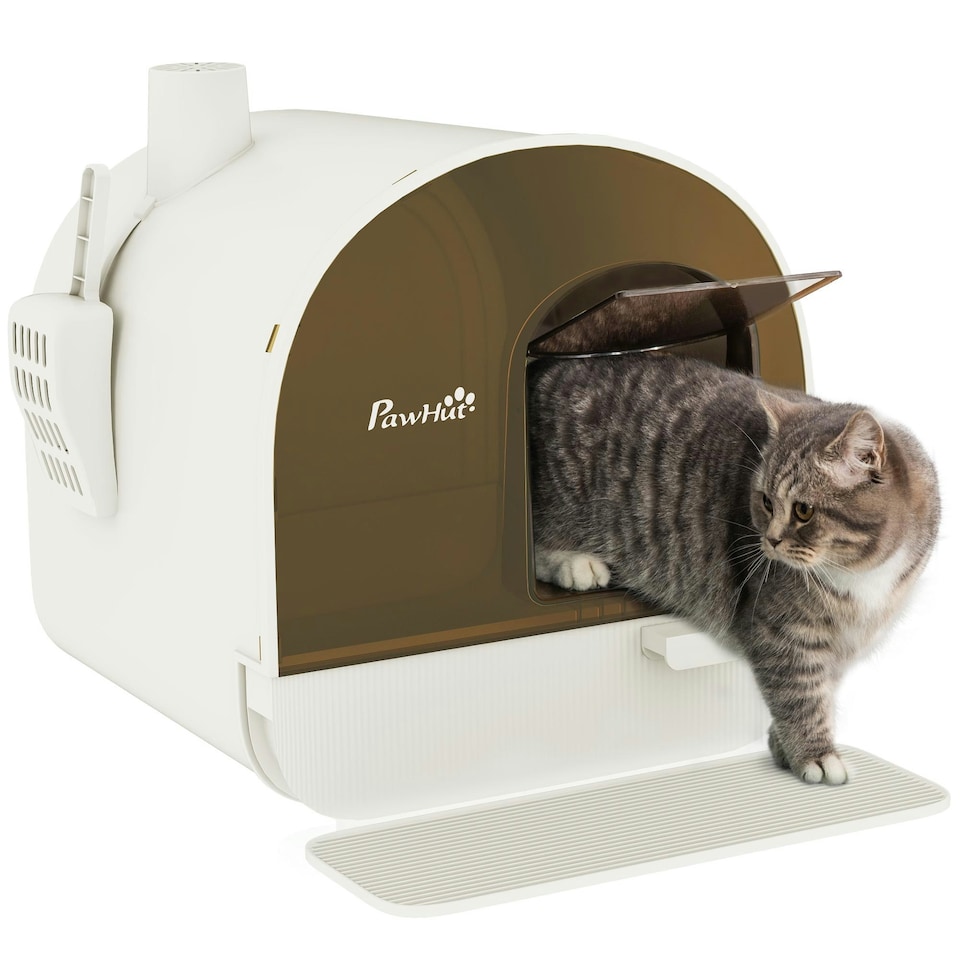 image 1 of PawHut Cat Litter Box Kitten Litter Tray w/ Lid, Scoop, Filter, Flap Door