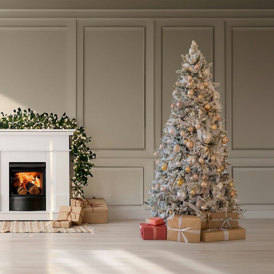 image 1 of 7FT Half Slim Xmas Snow Flocked Christmas Tree