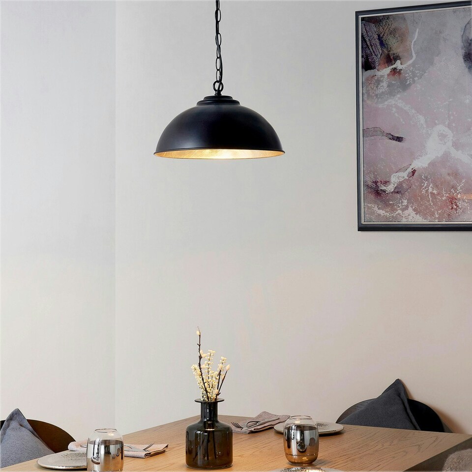 image 1 of Colman 1 Light Dome Ceiling Pendant Matt Black, Gold Leaf, E27