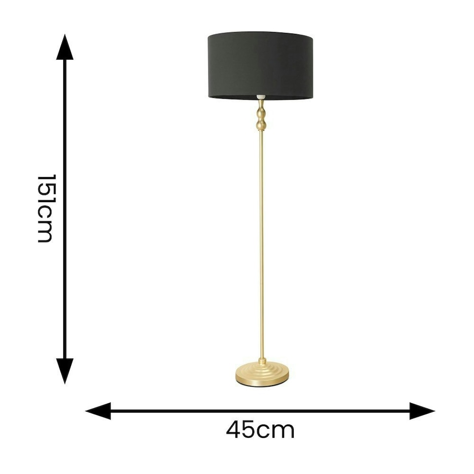 image 1 of ValueLights Maggie Gold Metal Candlestick Floor Lamp with Charcoal Fabric Lamp Shade and LED Bulb