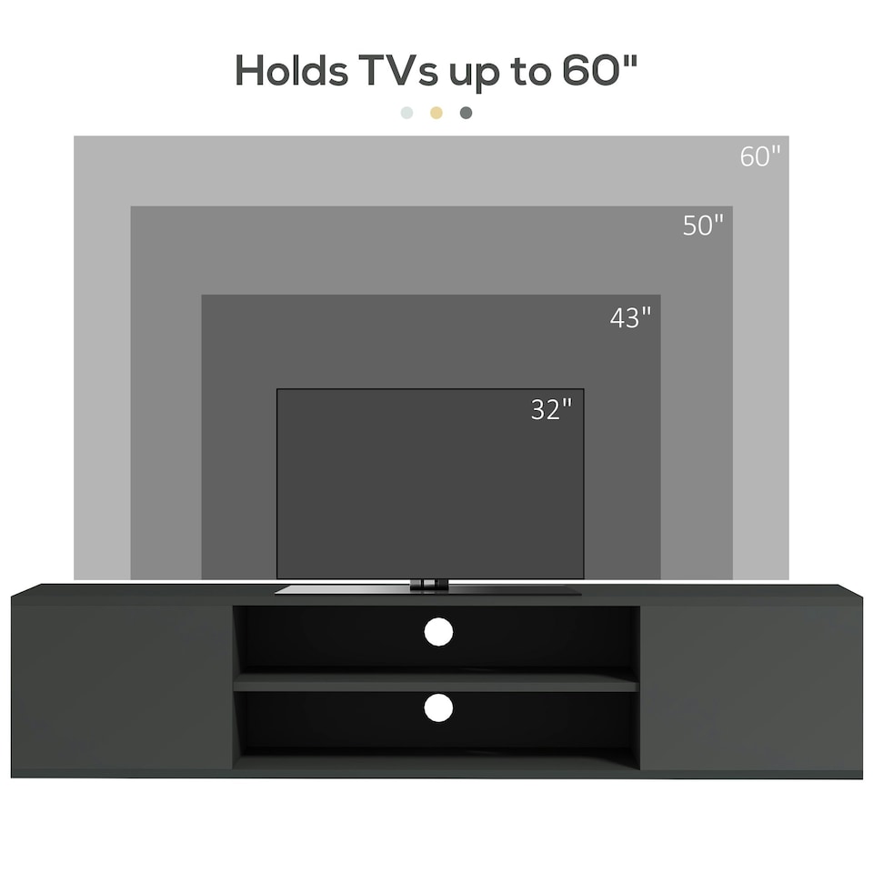 image 1 of HOMCOM Floating TV Unit for 60" TVs W/ Shelves and Cabinets, Grey