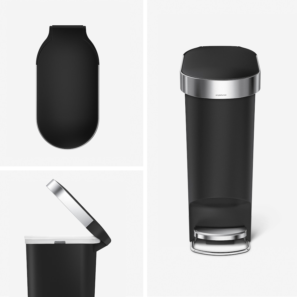 image 1 of Simplehuman 40L Slim Pedal Kitchen Bin with Liner Rim, Black Plastic