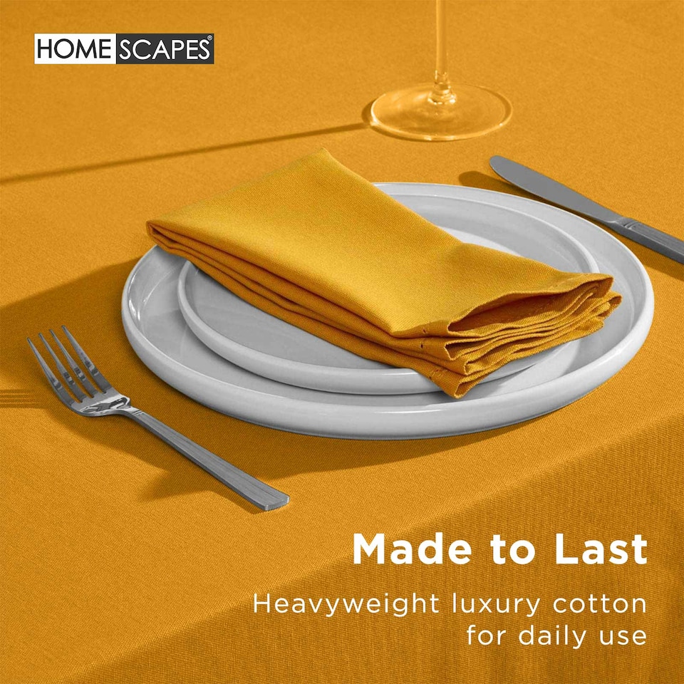 image 1 of Homescapes Mustard Yellow Cotton Round Tablecloth - 178 cm | Yellow | 178cm (70")