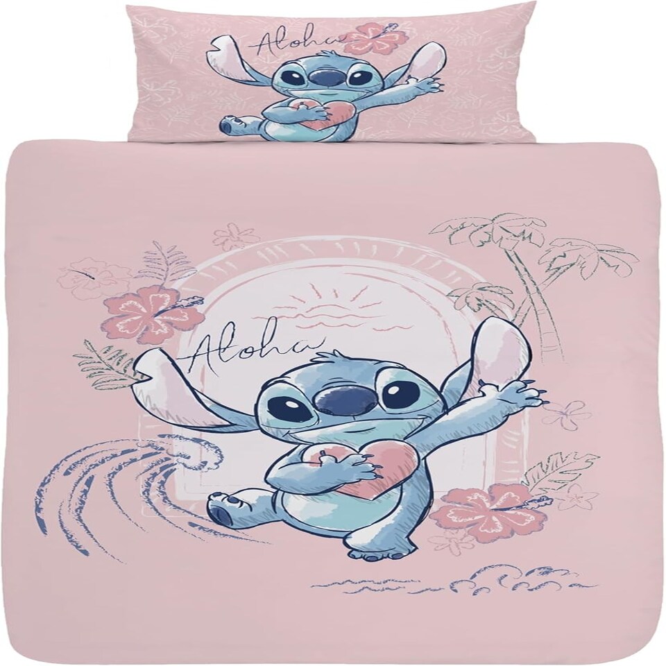 image 1 of Lilo & Stitch Single Duvet Cover Set Bedding Set - Aloha Pink | blue | Single