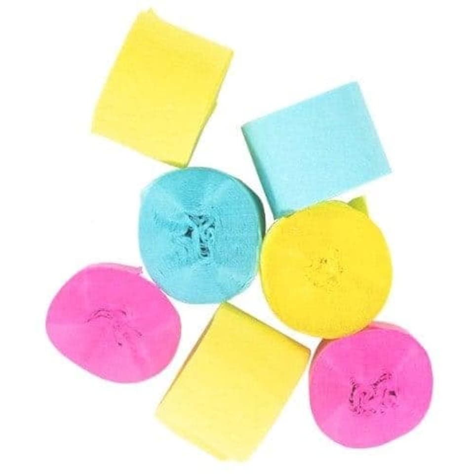 image 1 of Assorted Summer Colours Crepe Paper Streamers Decorations - Pack of 7