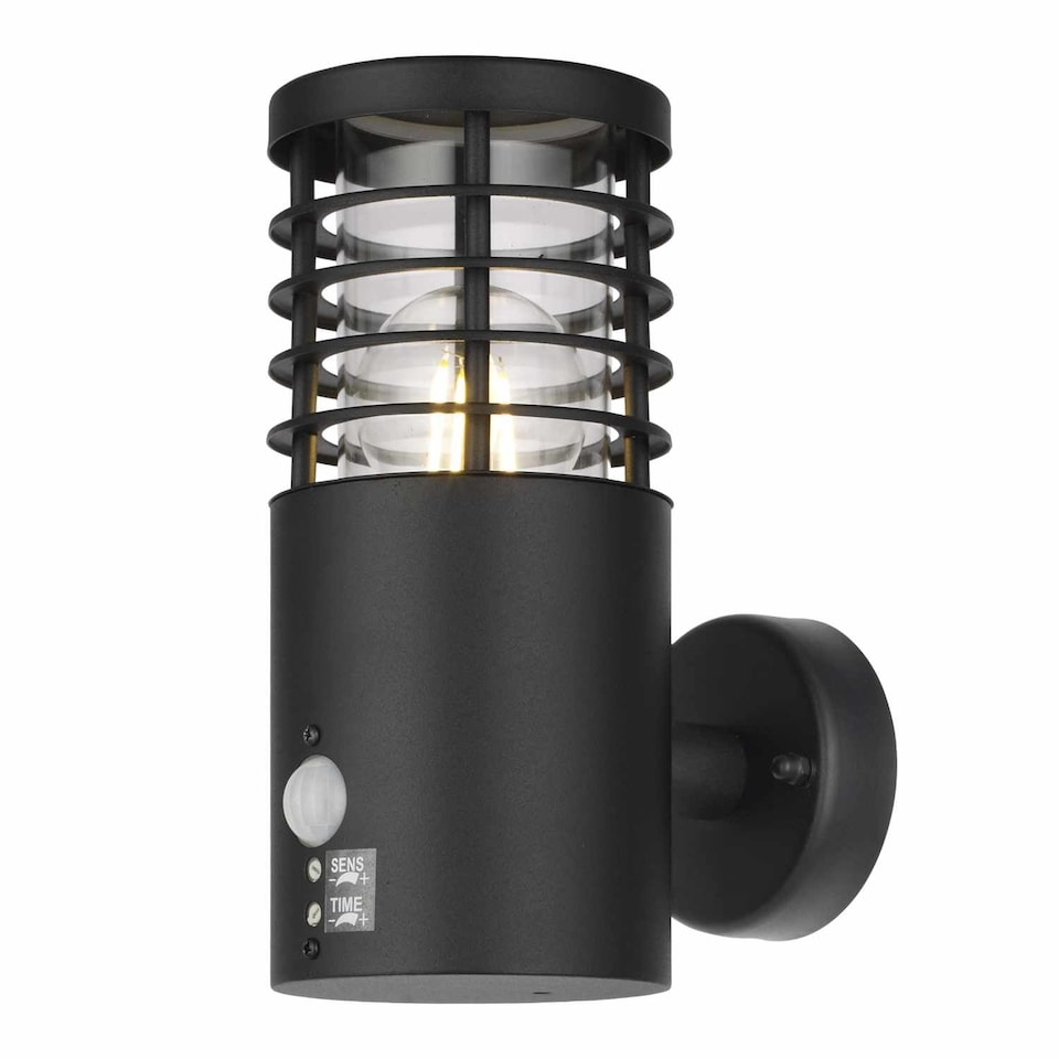 image 1 of Set of 2 Bloom - Black IP44 Outdoor Motion Sensor Wall Lights | Black | Clear | 2
