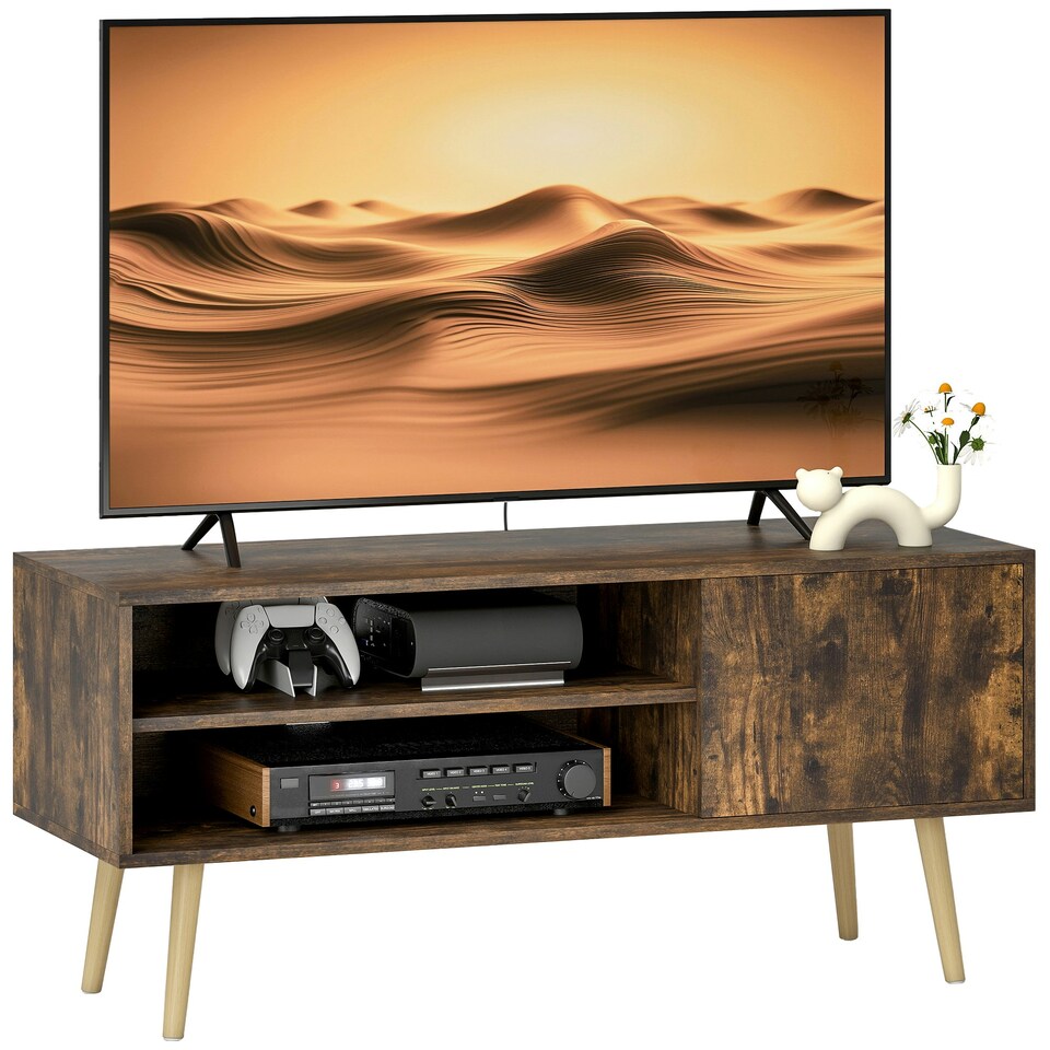 image 1 of HOMCOM TV Unit Cabinet for TVs up to 55Inches with Cable Management, Brown | Brown | 1