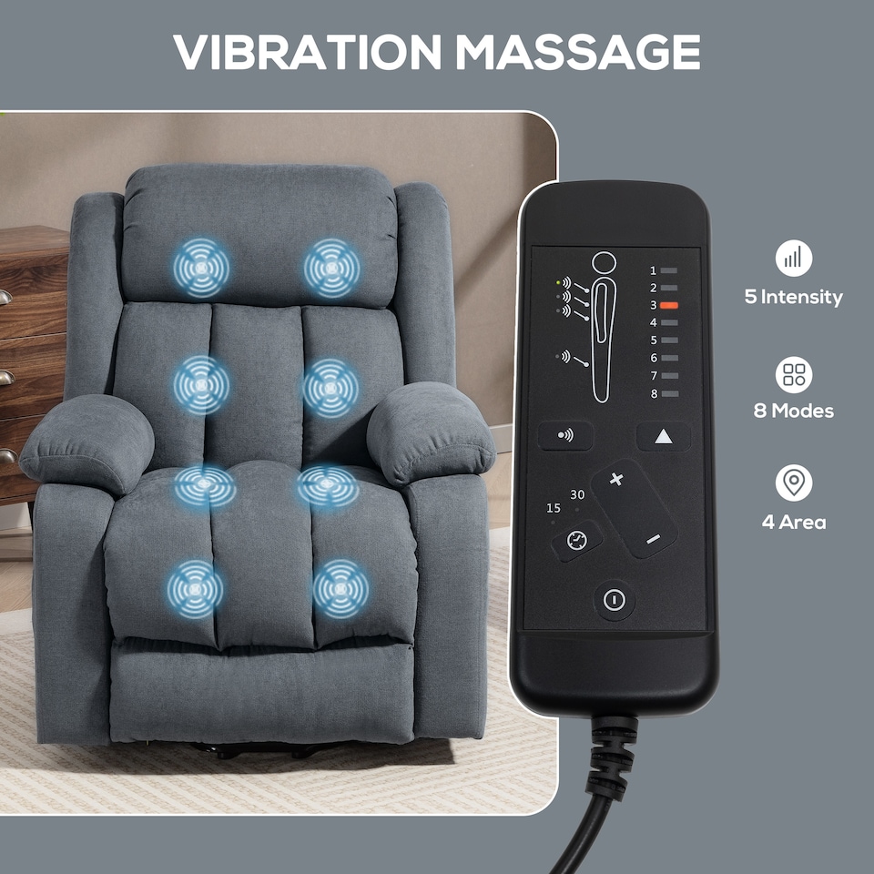 image 1 of HOMCOM Power Lift Recliner, Lift Chair with Vibration Massage, Grey