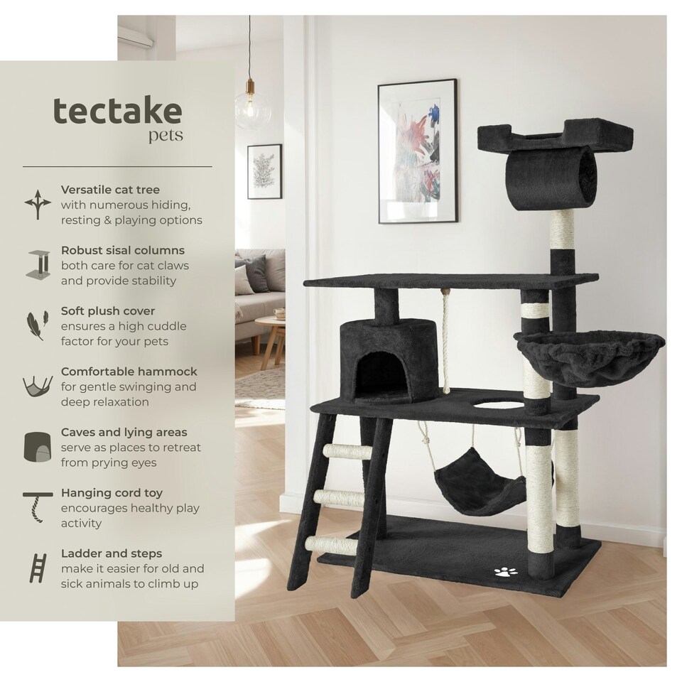 image 1 of Cat Tree Marcel - 141 cm, sisal cat scratching post - Black