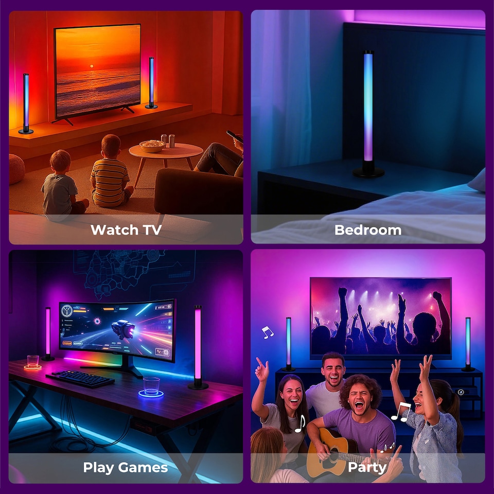 image 1 of Emitto 2x Smart RGB LED Light Bars Game Ambient Lamps Color Changing Music Timer