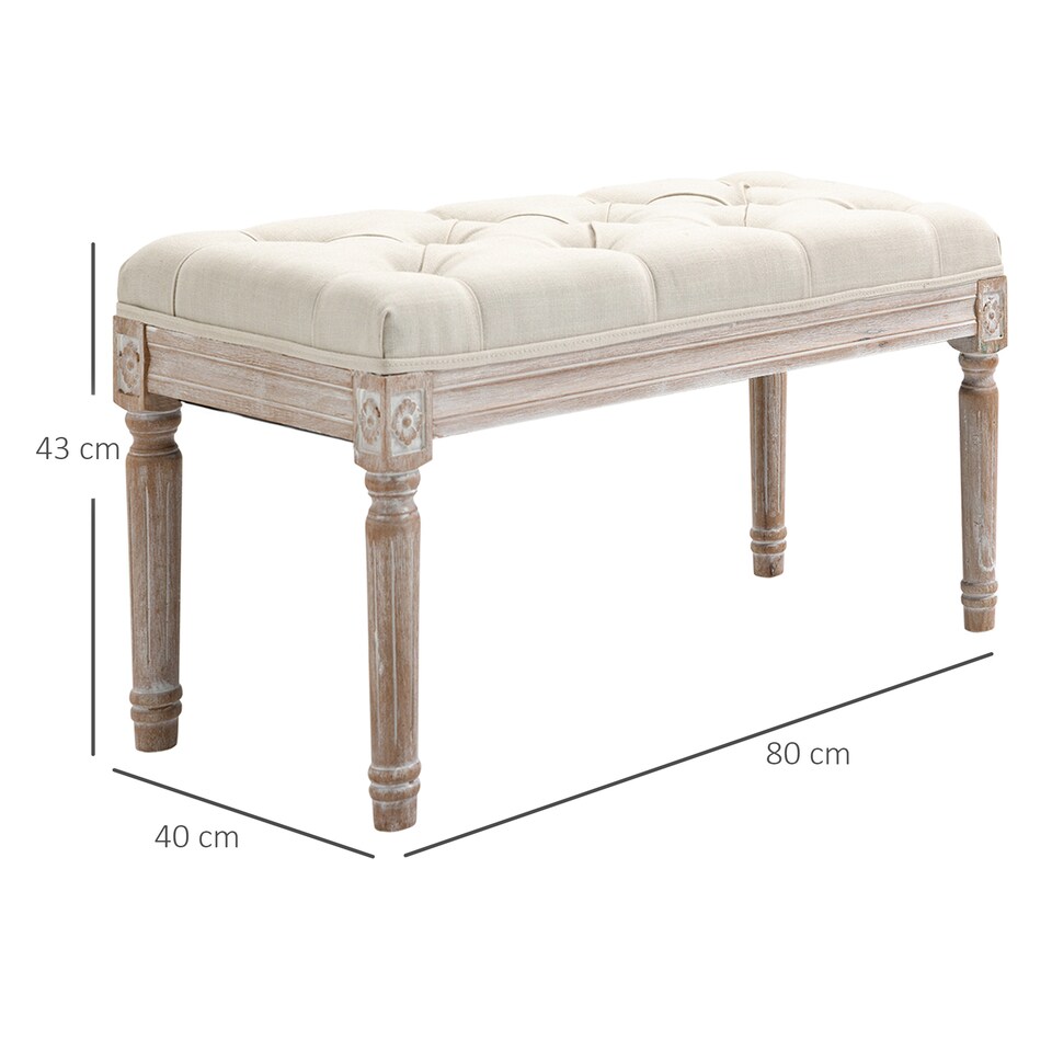 image 1 of HOMCOM Accent Bench Tufted Upholstered Foot Stool Linen-Touch Ottoman Cream