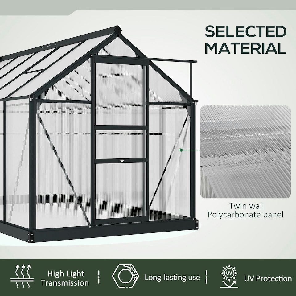 image 1 of Outsunny 6x10ft Walk-In Polycarbonate Greenhouse Plant Grow Aluminium