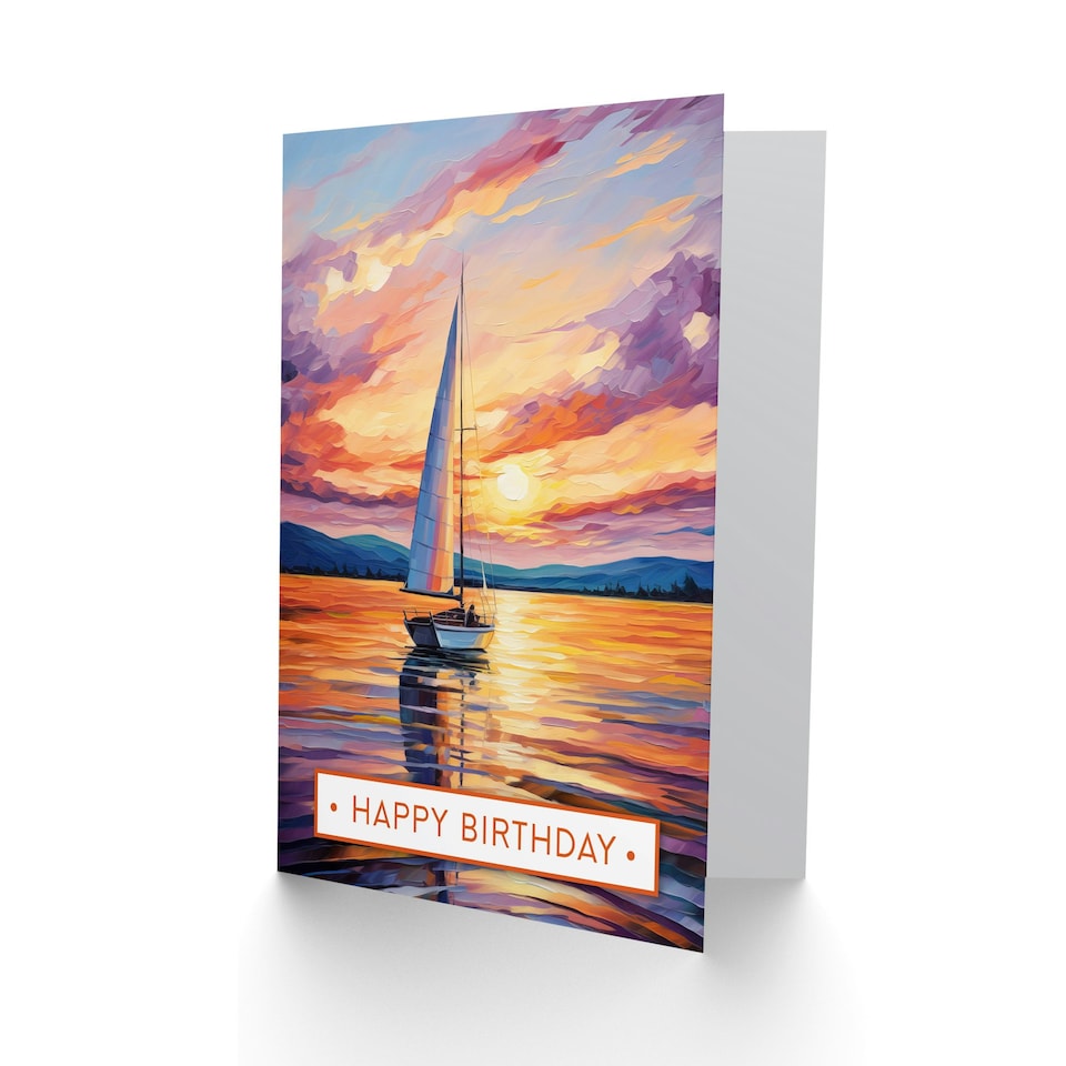 image 1 of Happy Birthday Sunset Sailing Sailboat Vibrant Seascape Birthday Card