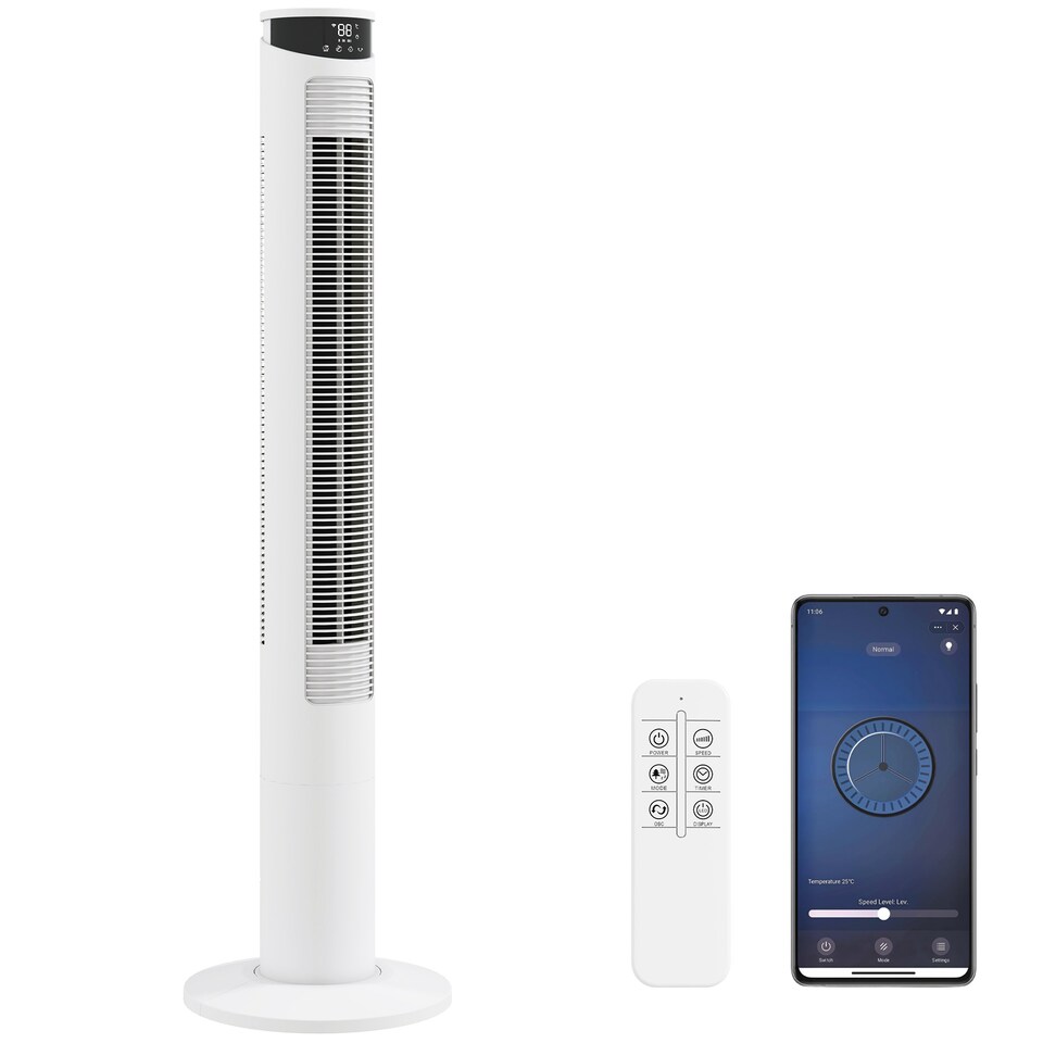 image 1 of HOMCOM Tower Fan with WiFi Control 116 cm | White | White | 31.5 x 31.5 x 116 cm