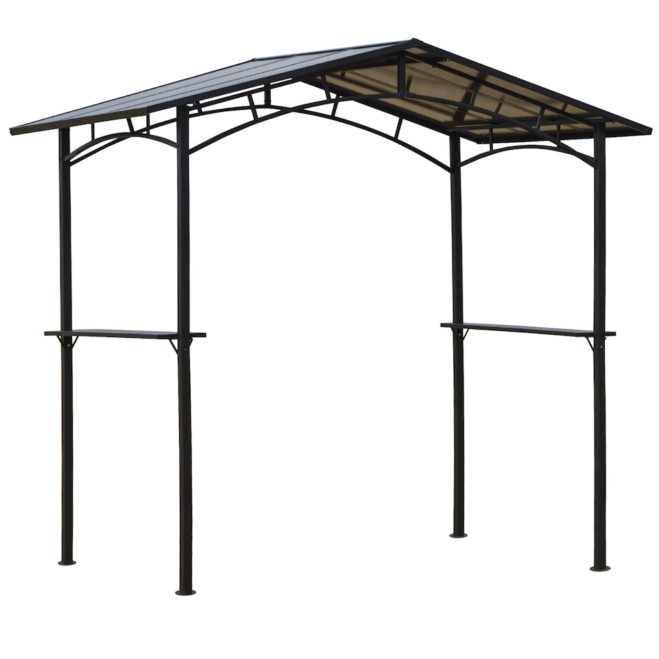image 1 of Outsunny 8ft x 5ft Outdoor BBQ Protective Gazebo Tent Aluminium Steel Frame w2 Shelves Hardtop Roof Canopy Ground Stakes Safe Cooking