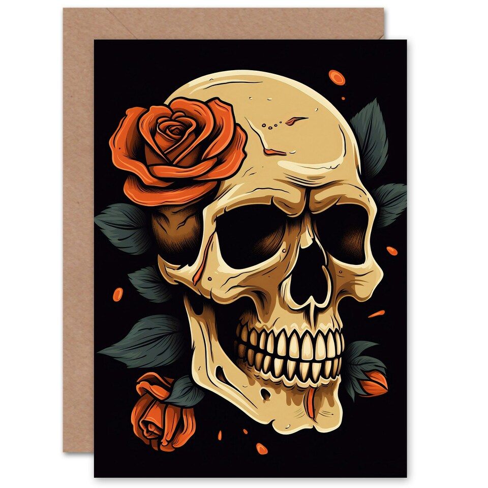 image 1 of Human Skull Roses Gothic Wife Birthday Card
