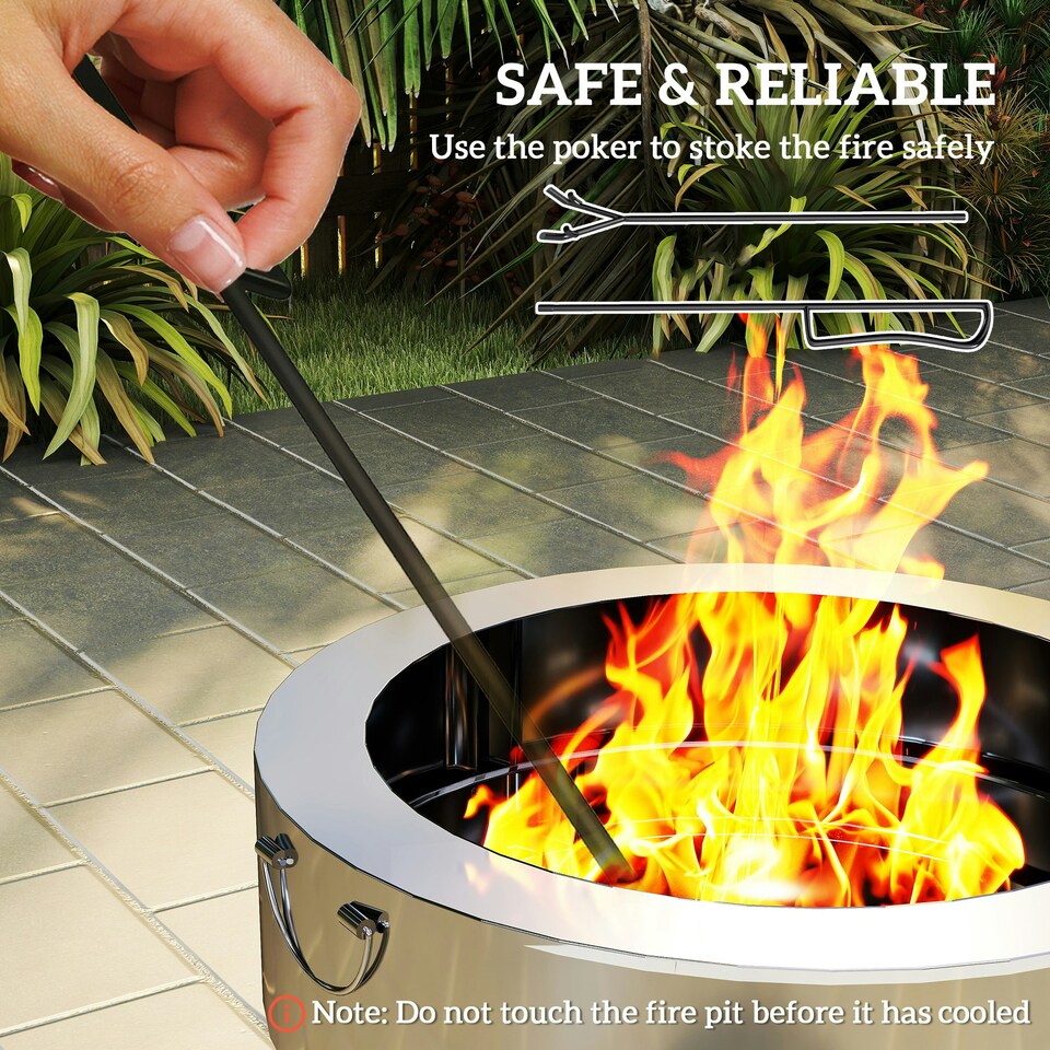 image 1 of Outsunny Round Fire Pit with Grill Net, Stainless Steel Firepit, Silver