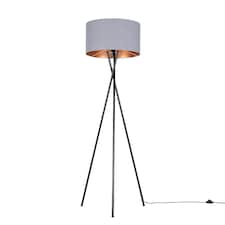 ValueLights Camden Black Tripod Floor Lamp Grey & Copper Shade & Bulb | Copper