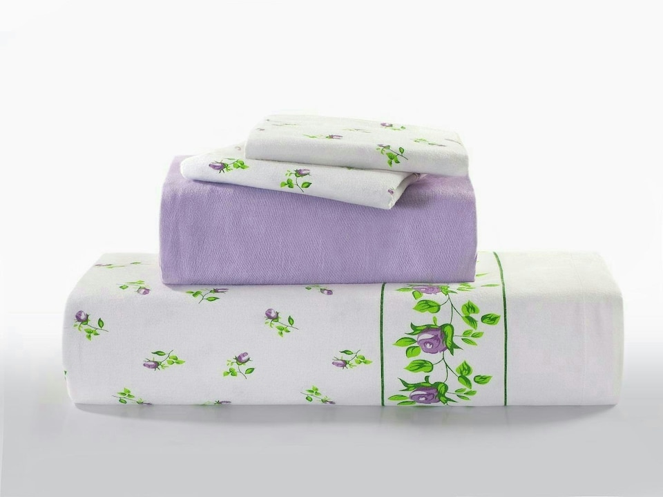 image 1 of Rosebud Flannelette Lilac Double Sheet Set