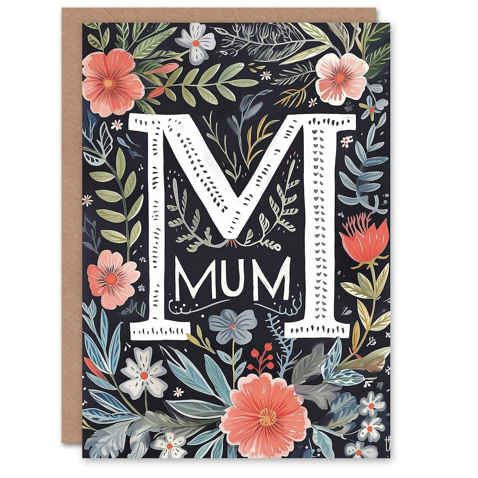 image 1 of Mothers Day Card Dark Boho Floral Pattern Mum Card