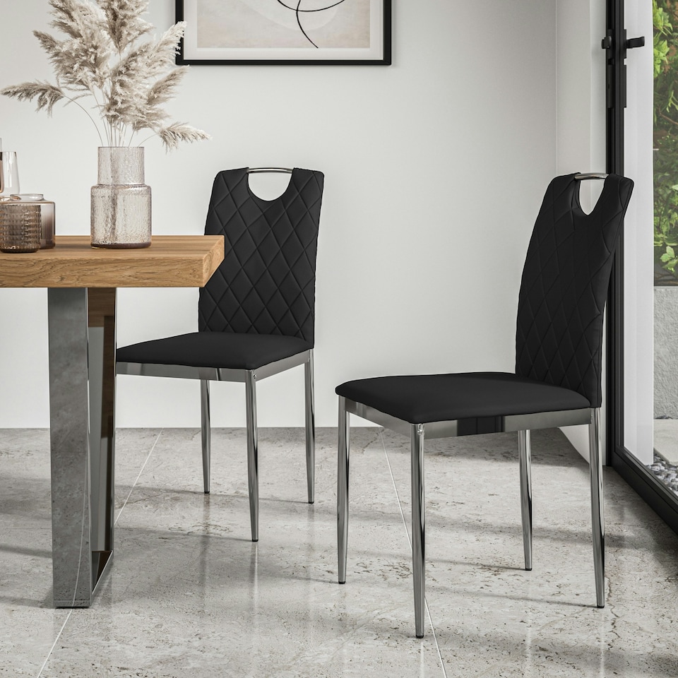 image 1 of Set Of 2 Monza Faux Leather Dining Chair Modern Padded Seat Chrome Legs Kitchen | Grey | Grey | One Size