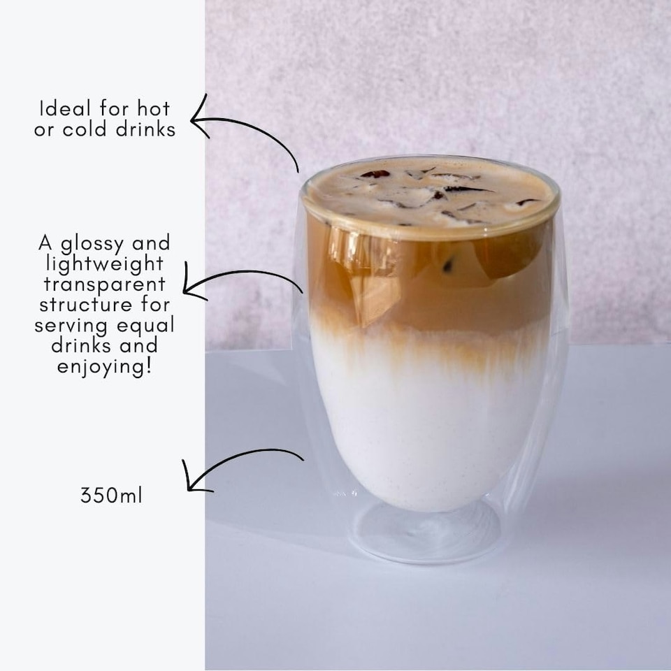 image 1 of Straame Set of 2, Borosilicate Double Walled Glass, Heat-Resistant (350ml) | Clear | 2