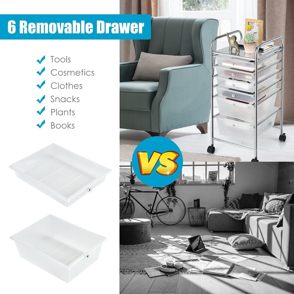 image 1 of COSTWAY 6-Drawer Multipurpose Mobile Rolling Utility Multi